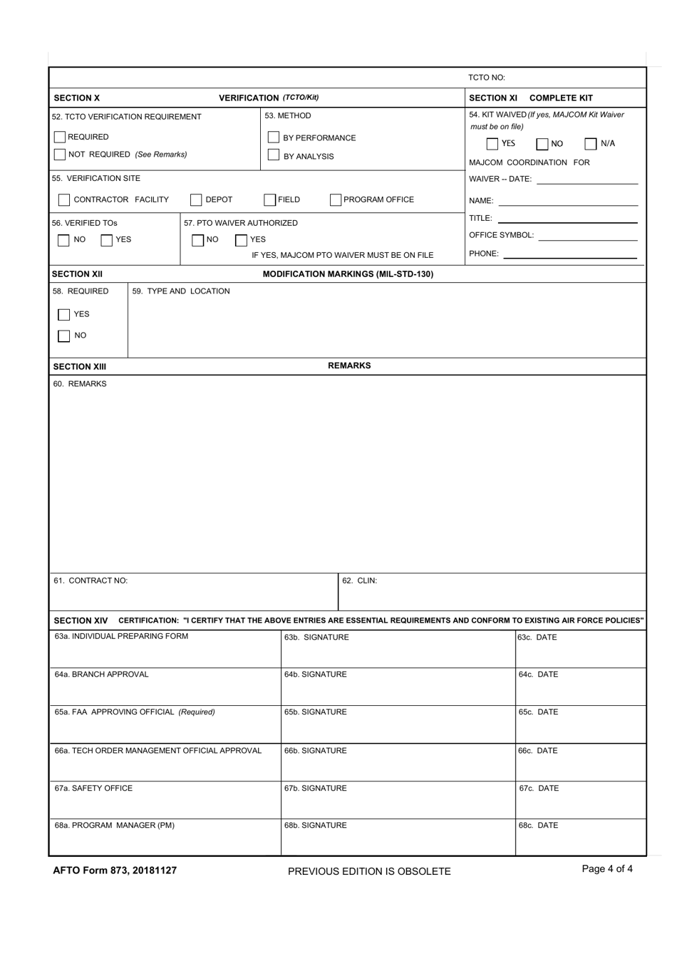 AFTO Form 873 Time Compliance Technical Order Requirements, Page 4