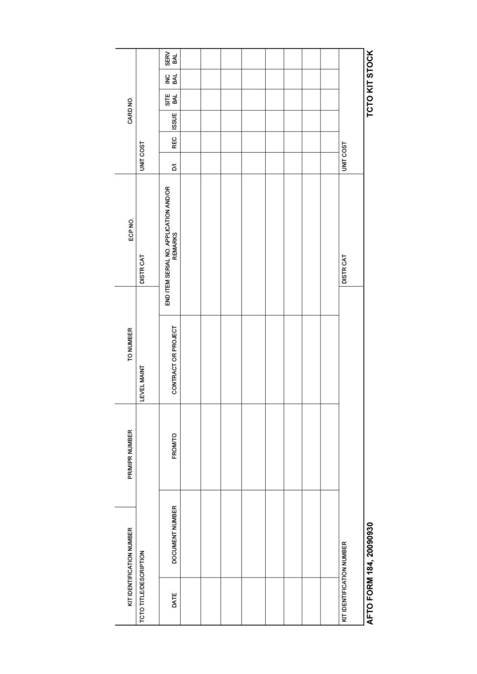 AFTO Form 184 Tcto Kit Stock, Page 1