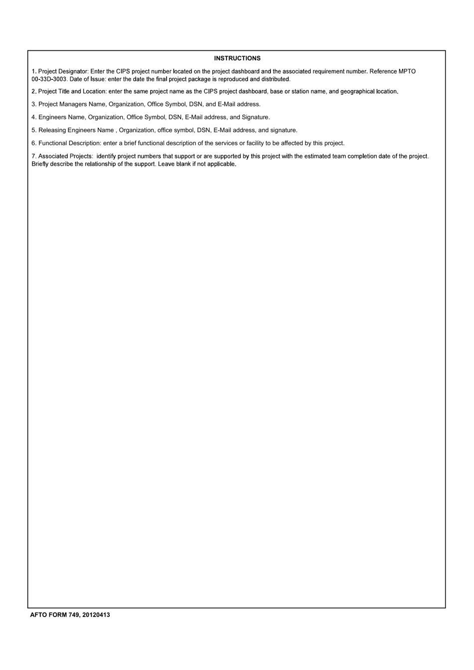 AFTO Form 749 C4 Systems Ei Project Package Cover Sheet, Page 2