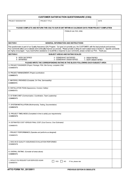 Satisfaction Questionnaire Sample