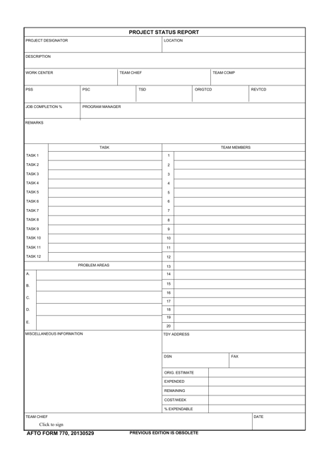 AFTO Form 770  Printable Pdf