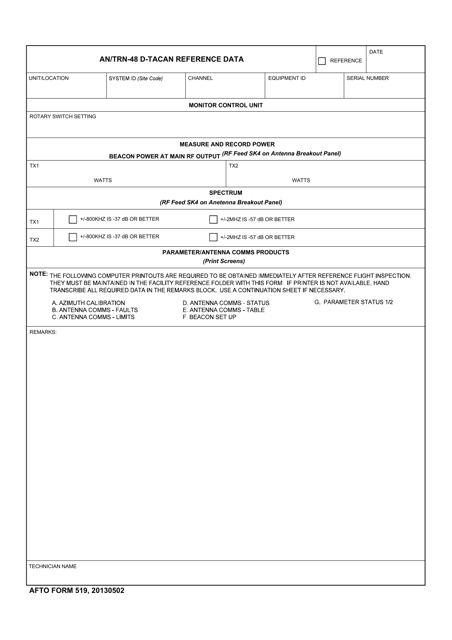 AFTO Form 519 An/Trn-48-d Tacan Reference Data