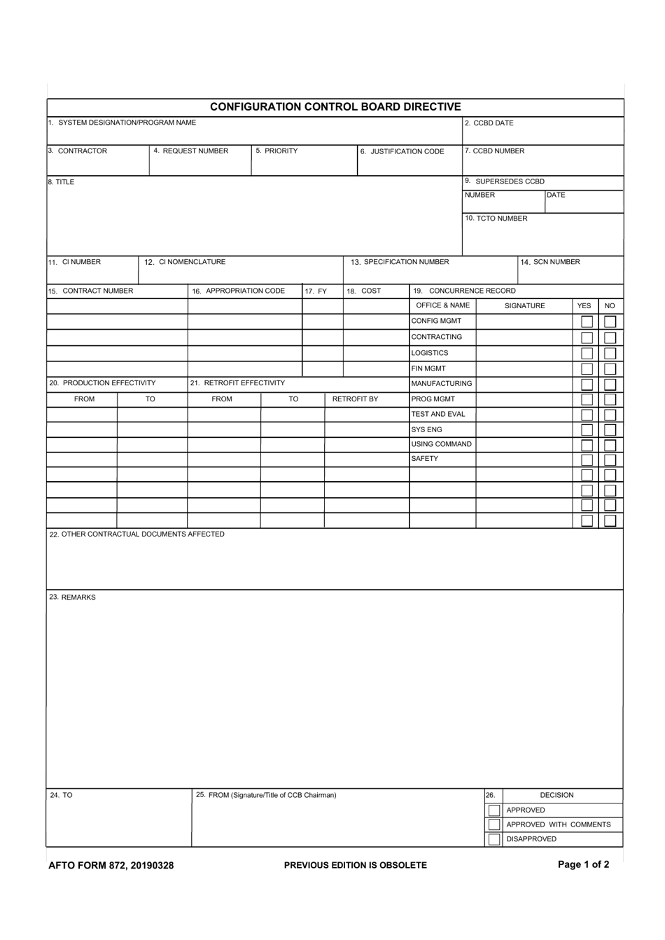 AFTO Form 872 - Fill Out, Sign Online and Download Fillable PDF ...