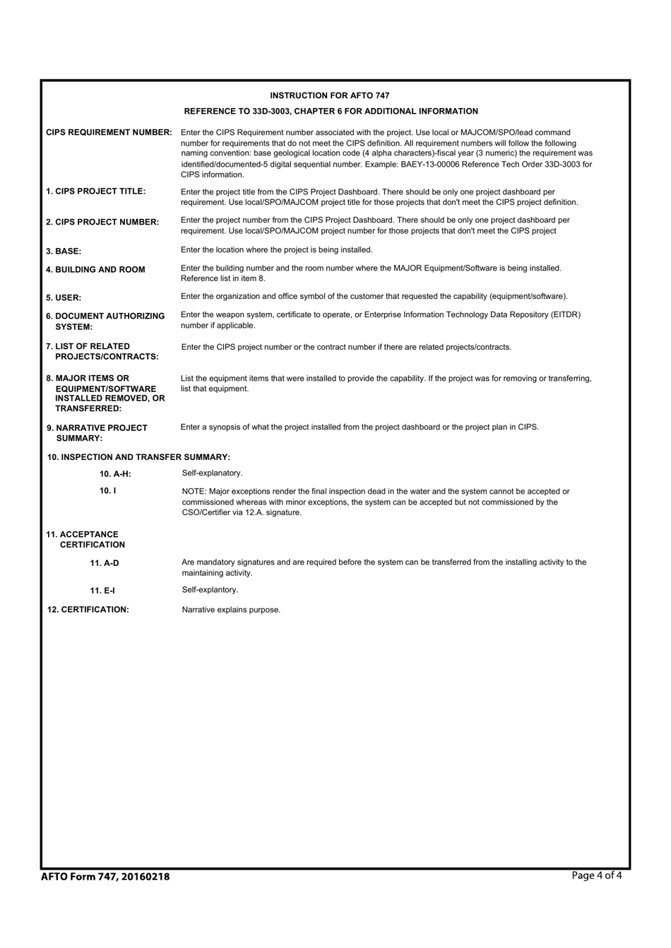 AFTO Form 747 Cyberspace Infrastructure System Acceptance, Page 4