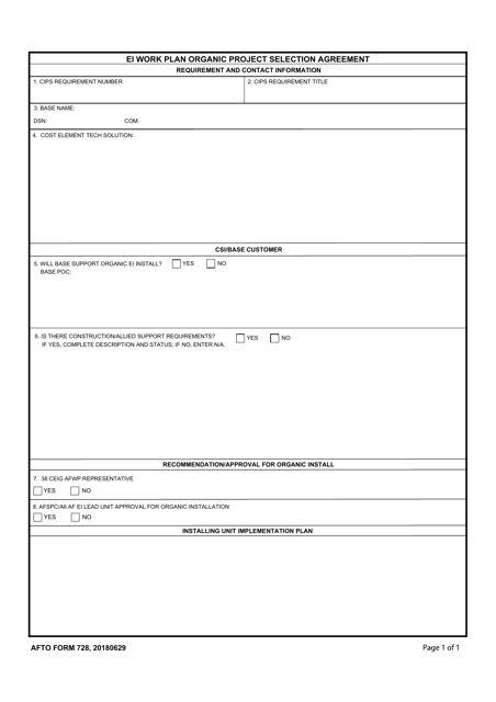 AFTO Form 728  Printable Pdf