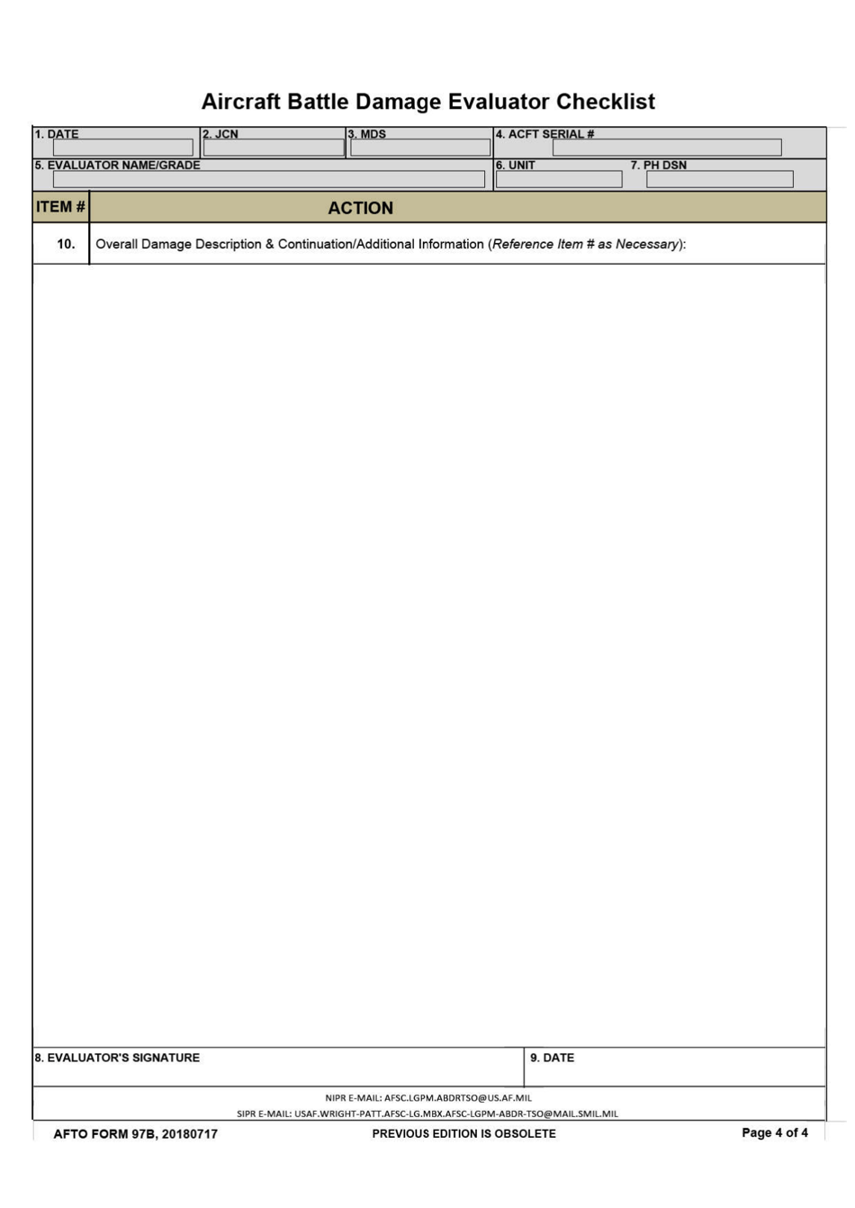 AFTO Form 97B Aircraft Battle Damage Evaluator Checklist, Page 4