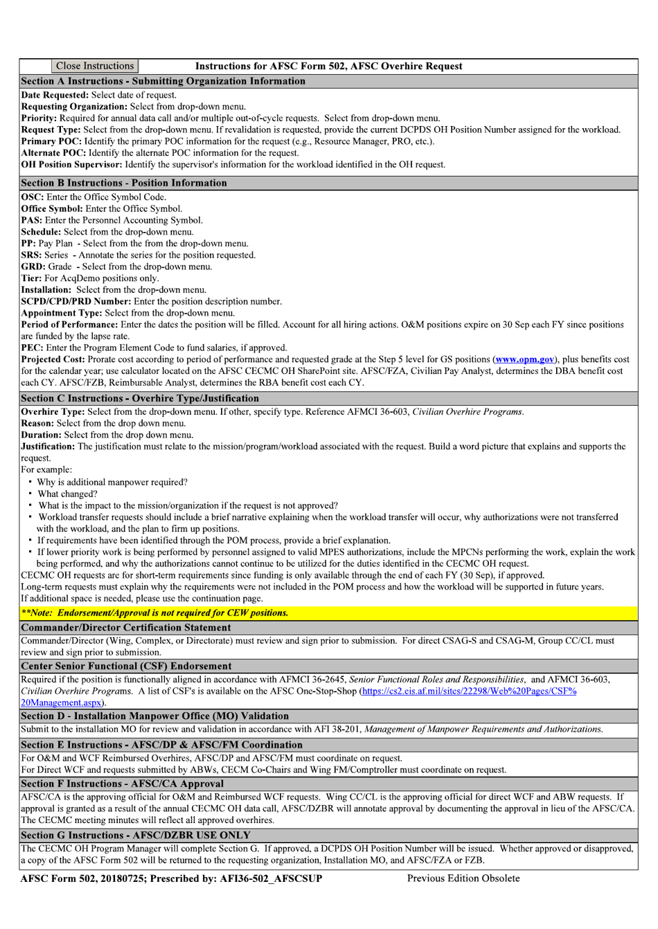 AFSC Form 502 AFSC Overhire (Oh) Form, Page 4