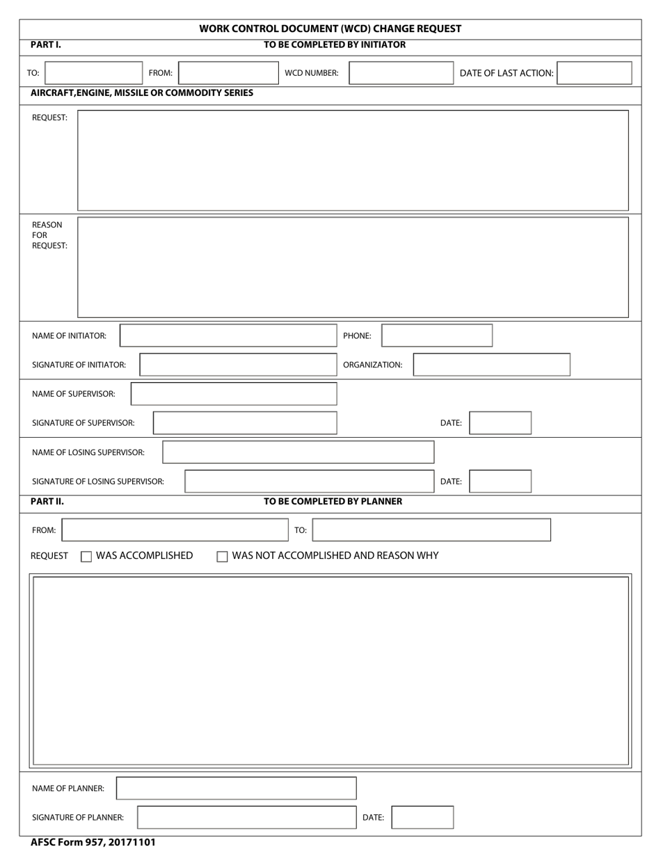 AFSC Form 957 Work Control Document (Wcd) Change Request, Page 1