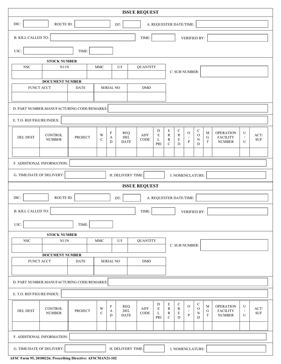 AFSC Form 95 Issue Request, Page 1