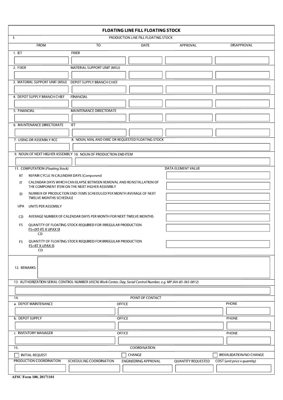 AFSC Form 100 Floating Line Fill Floating Stock, Page 1