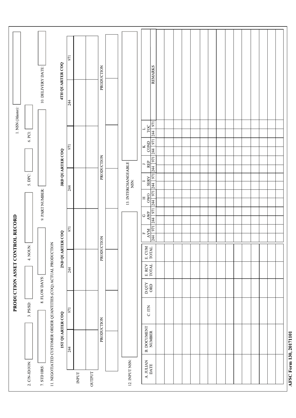 AFSC Form 130 Production Asset Control Record, Page 1