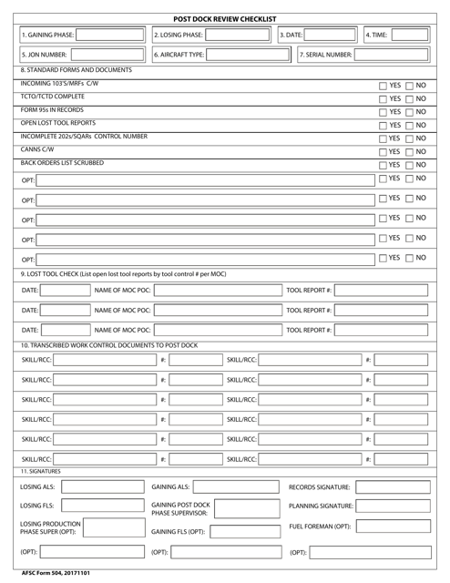 AFSC Form 504 Post Dock Review Checklist