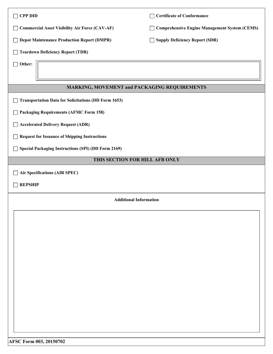 AFSC Form 003 Repair and Service Checklist, Page 4