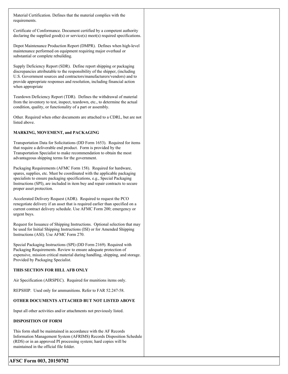 AFSC Form 003 Repair and Service Checklist, Page 8
