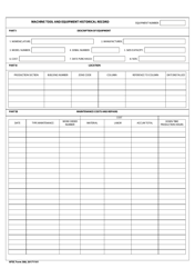 AFSC Form 388 &quot;Machine Tool and Equipment Historical Record&quot;