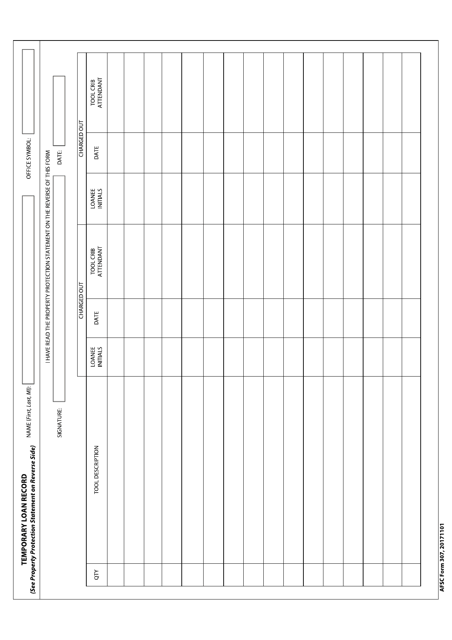 AFSC Form 307 Temporary Loan Record