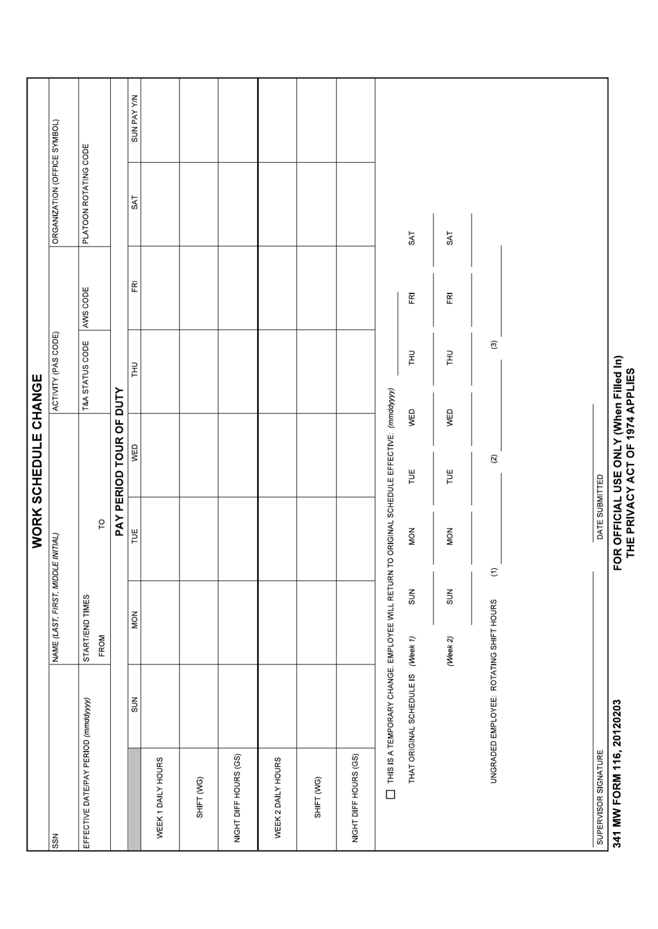 341 MW Form 116 Work Schedule Change, Page 1