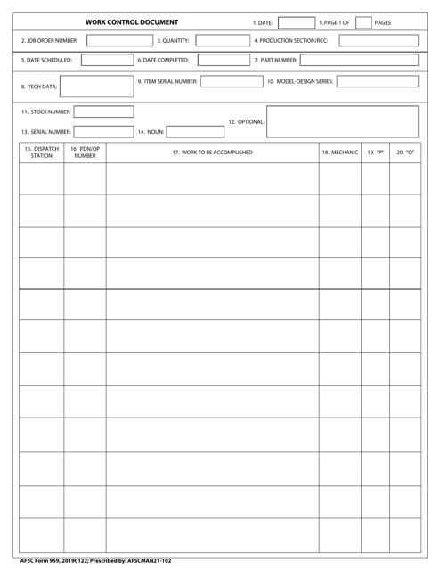 AFSC Form 959 Work Control Document