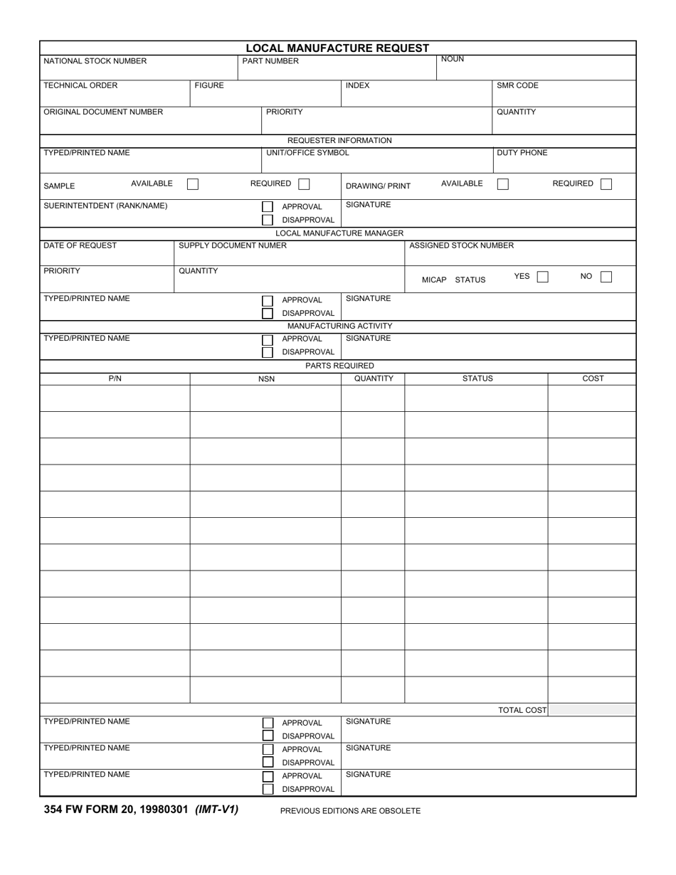 354 FW Form 20 - Fill Out, Sign Online and Download Fillable PDF ...