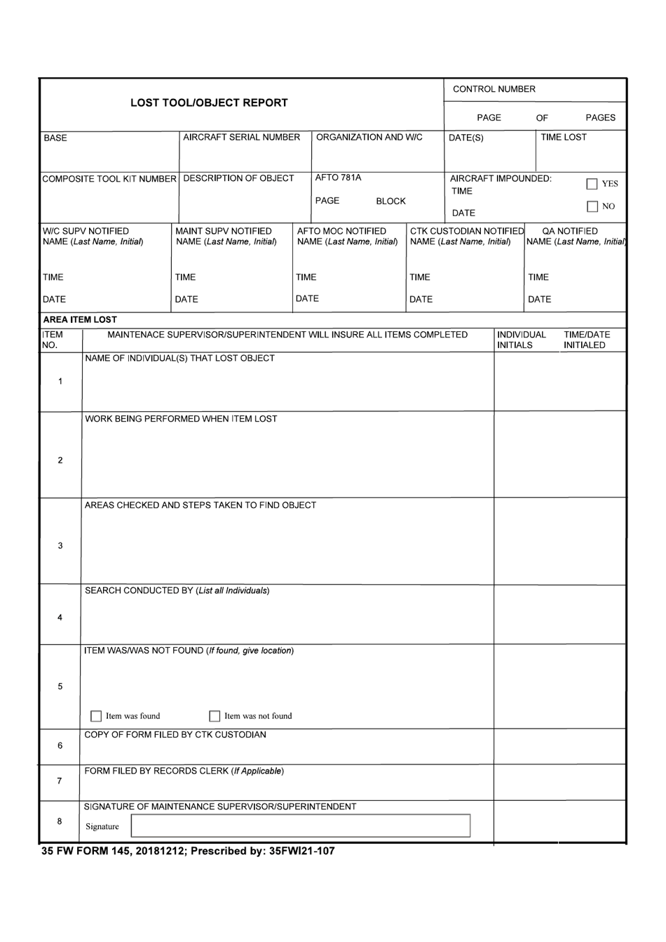 35 FW Form 145 - Fill Out, Sign Online and Download Fillable PDF ...