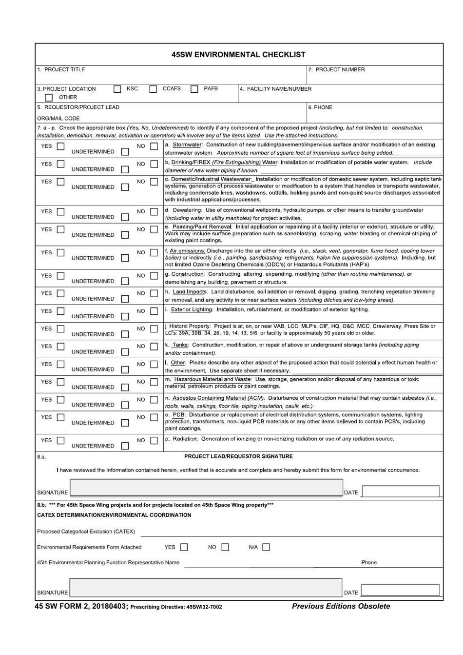 45 SW Form 2 45sw Environmental Checklist, Page 1