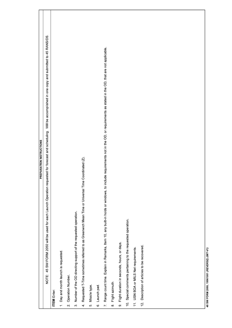 45 SW Form 2050 Launch Operation Schedule Request, Page 2