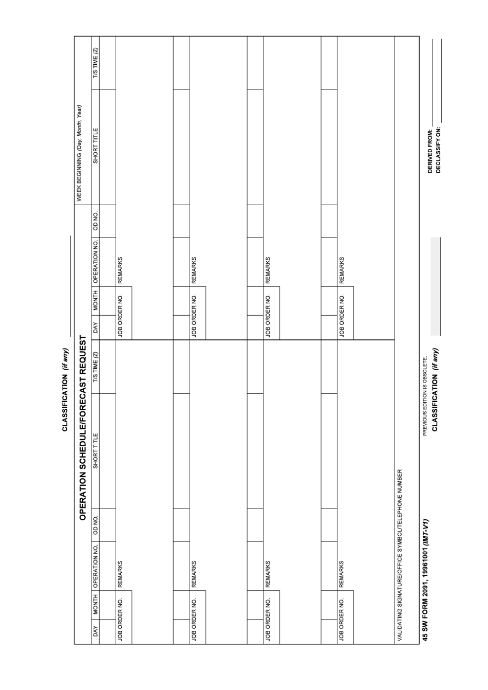 45 SW Form 2091 Operation Schedule/Forecast Request, Page 1