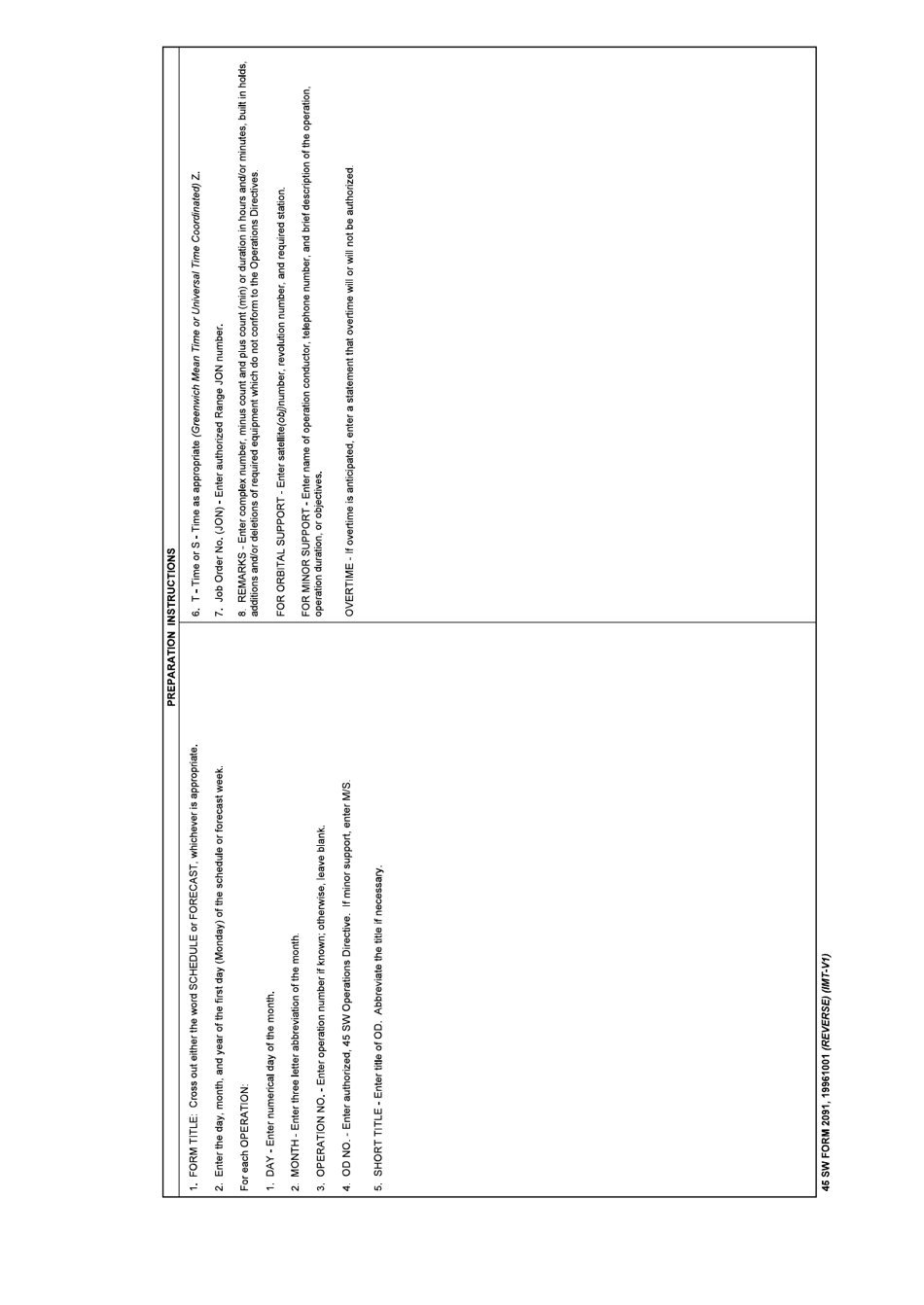 45 SW Form 2091 Operation Schedule / Forecast Request, Page 2