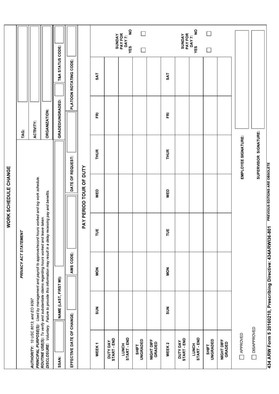 434 ARW Form 5 Work Schedule Change, Page 1