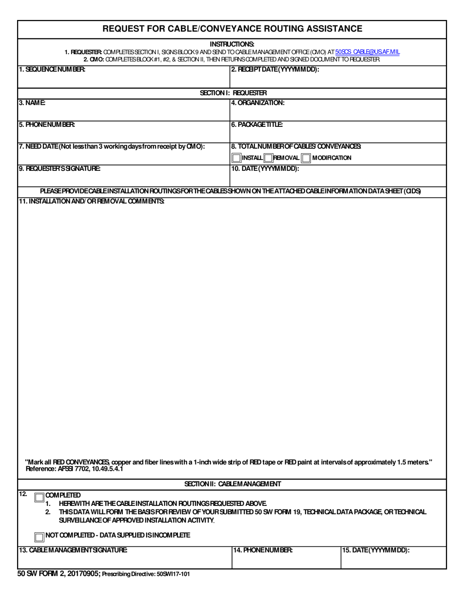 50 SW Form 2 Request for Cable / Conveyance Routing Assistance, Page 1