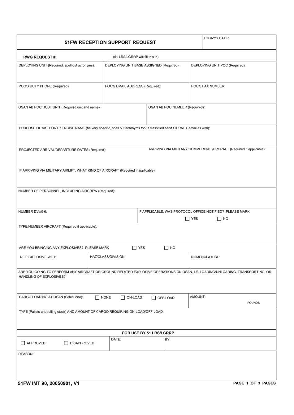51 FW IMT Form 90 51fw Reception Support Request, Page 1