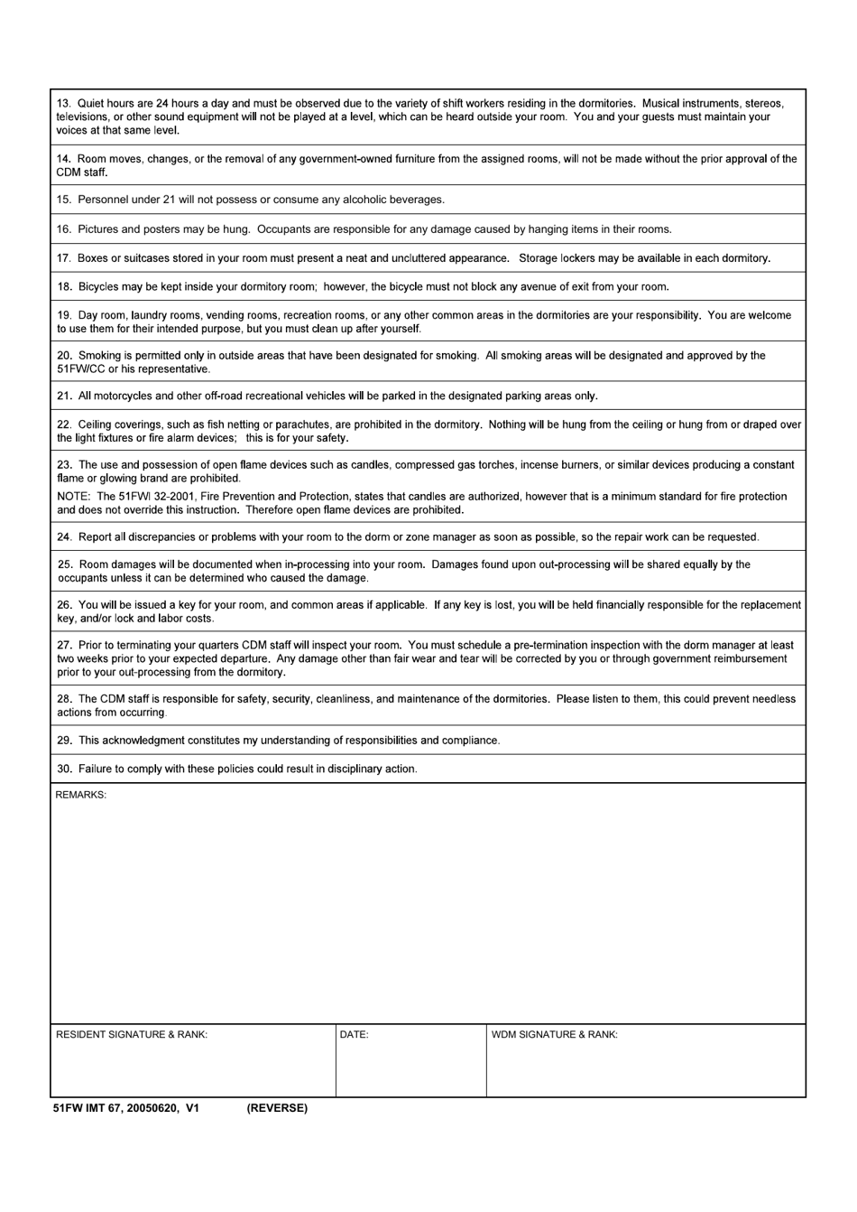 51 FW IMT Form 67 Resident Responsibilities, Page 2