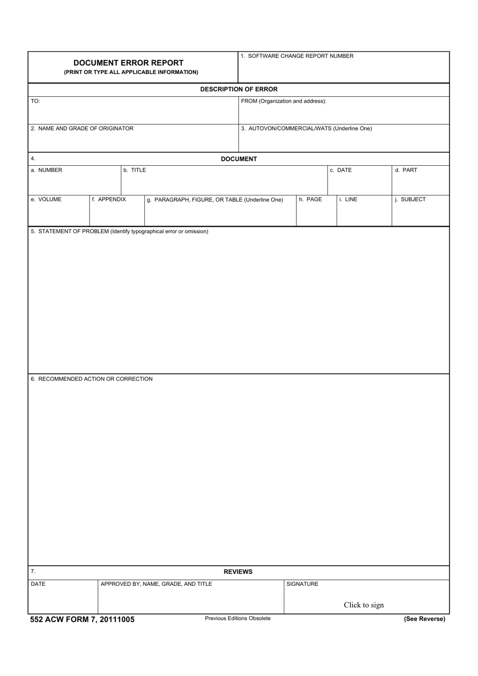 552 ACW Form 7 Document Error Report, Page 1