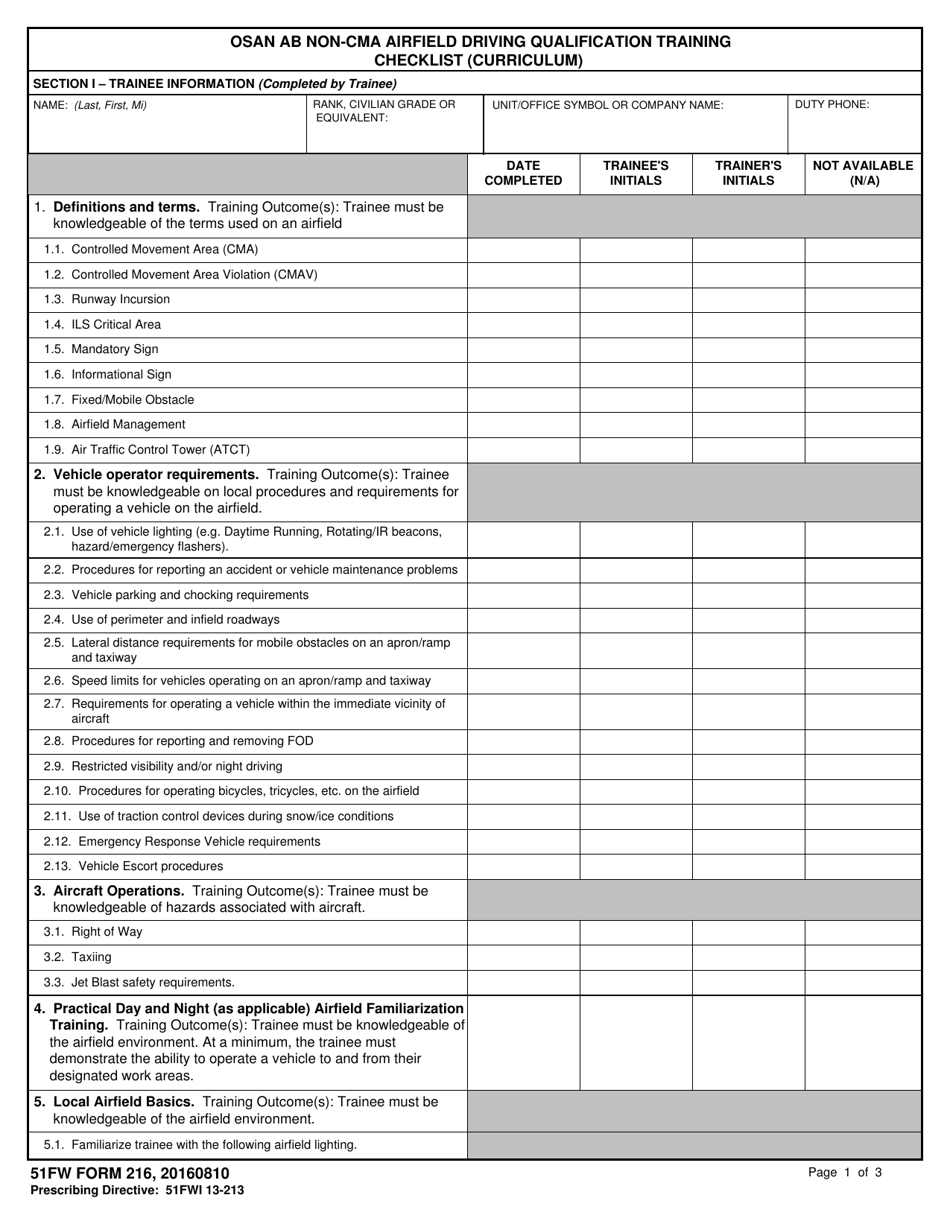 51 FW Form 216 - Fill Out, Sign Online and Download Fillable PDF ...