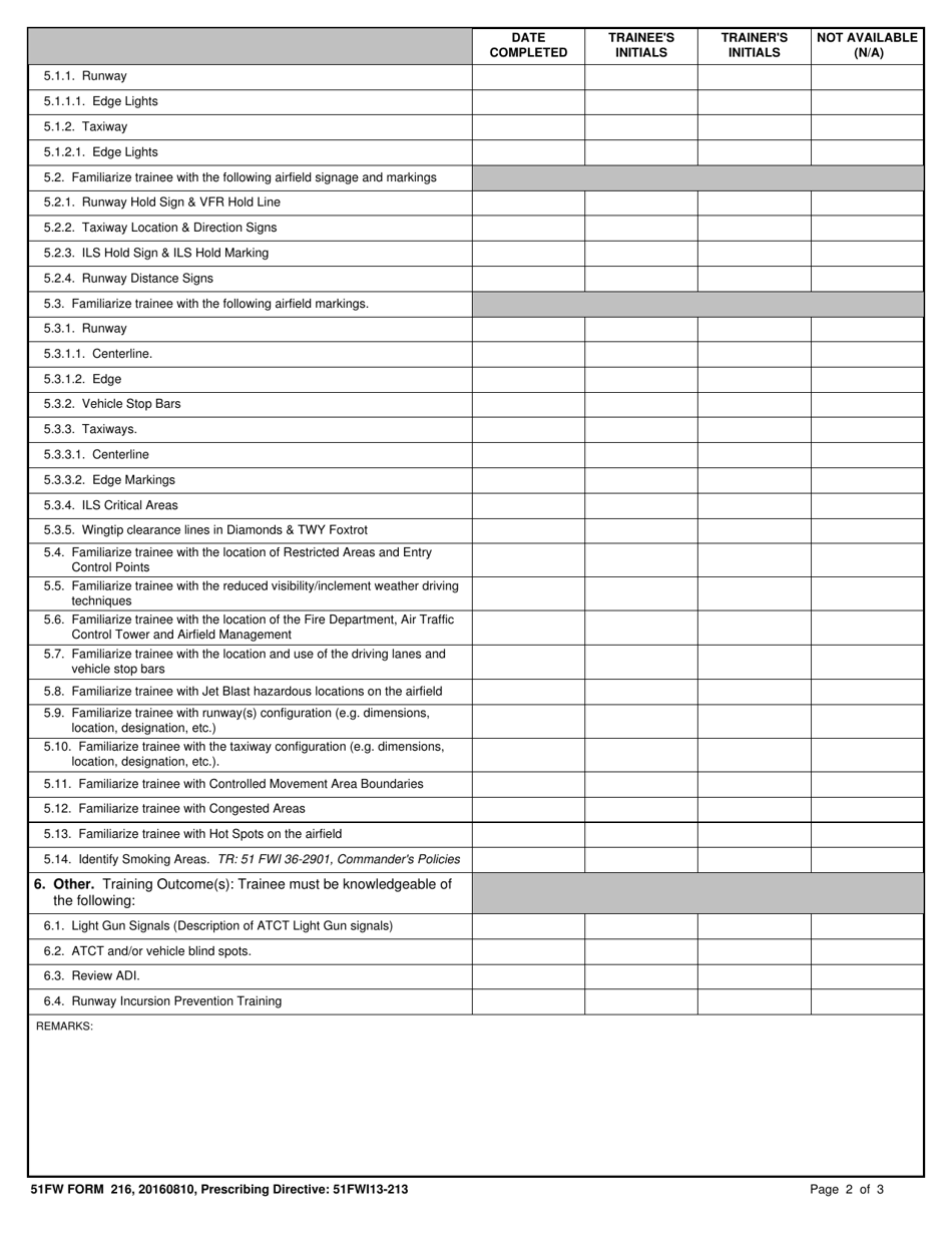 51 FW Form 216 - Fill Out, Sign Online and Download Fillable PDF ...