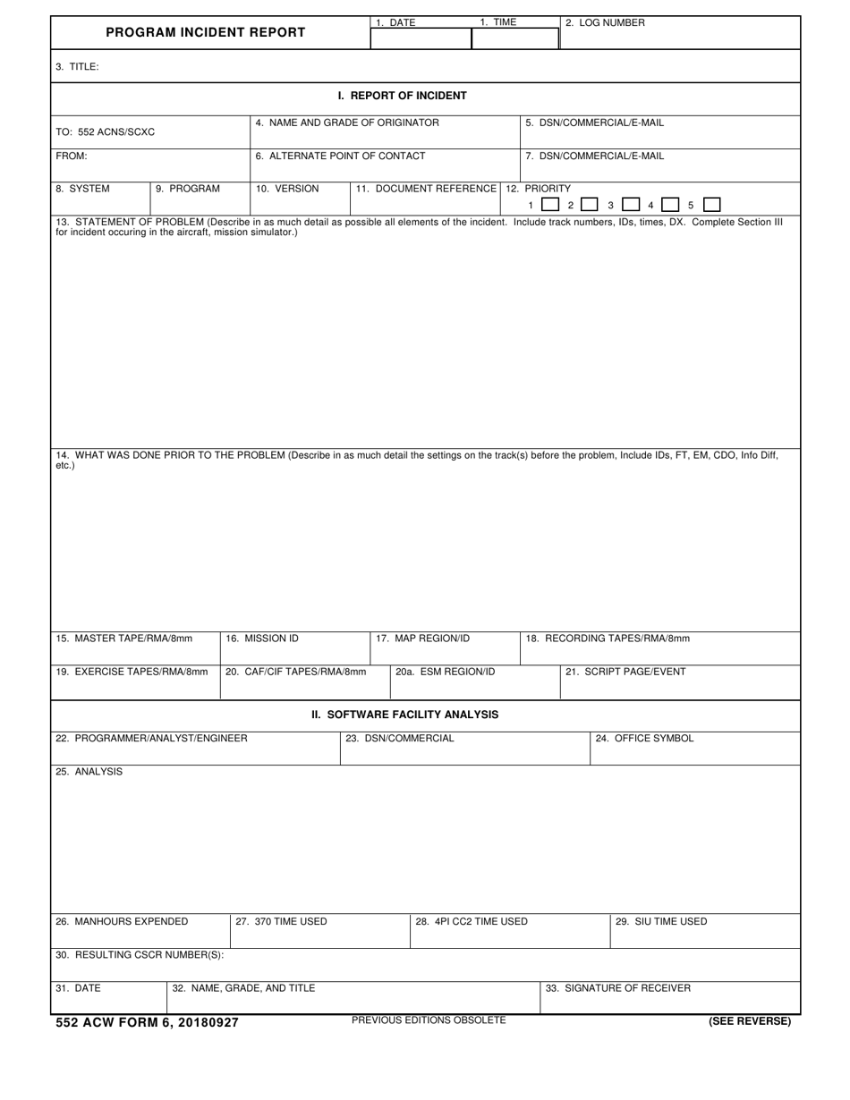 552 ACW Form 6 Program Incident Report, Page 1