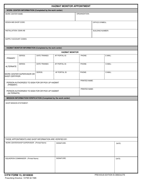 51 FW Form 13 Hazmat Monitor Appointment