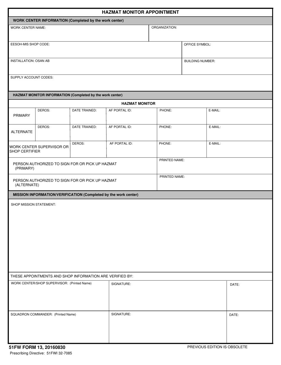 51 FW Form 13 Hazmat Monitor Appointment, Page 1