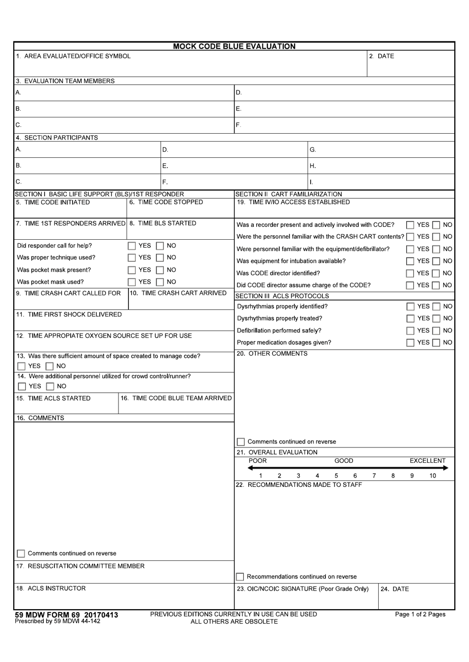 59 MDW Form 69 Mock Code Blue Evaluation, Page 1