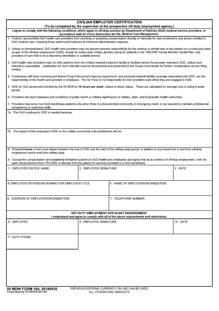 59 MDW Form 169 Civilian Employer Certification