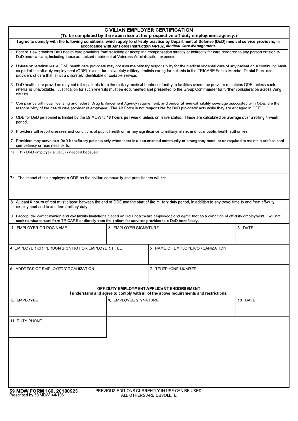 59 MDW Form 169 Civilian Employer Certification, Page 1