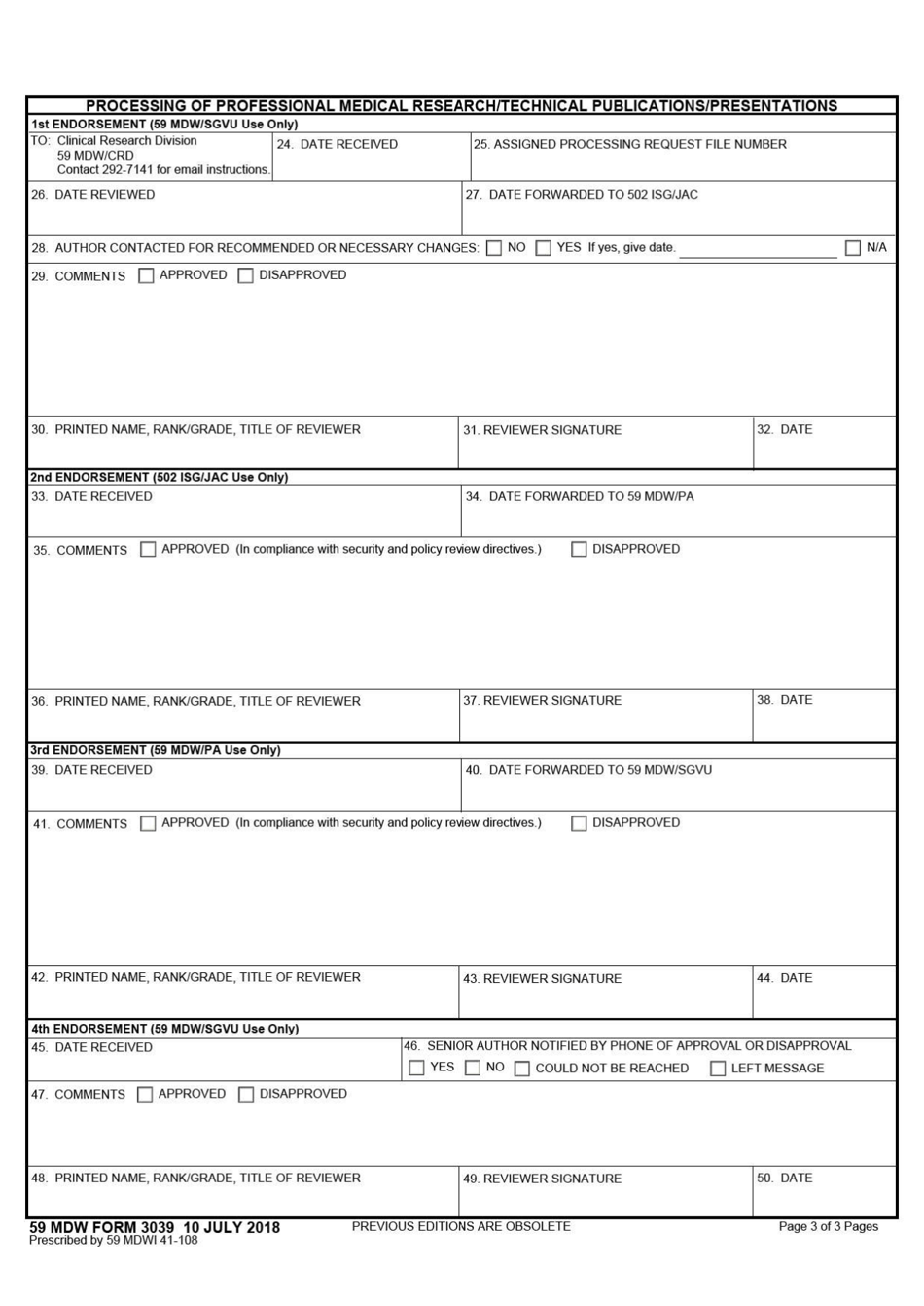 59 MDW Form 3039 Processing of Professional Medical Research / Technical Publications / Presentations, Page 3