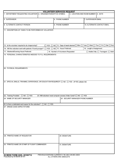 59 MDW Form 3005 Volunteer Services Request