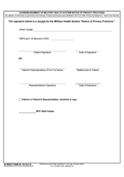 59 MDW Form 28 &quot;Acknowledgement of Military Health System Notice of Privacy Practices&quot;