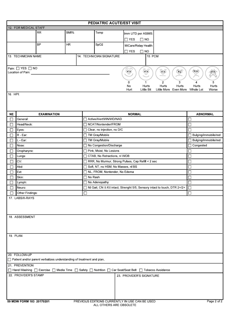 59 MDW Form 183 Pediatric Acute / Est Visit, Page 2