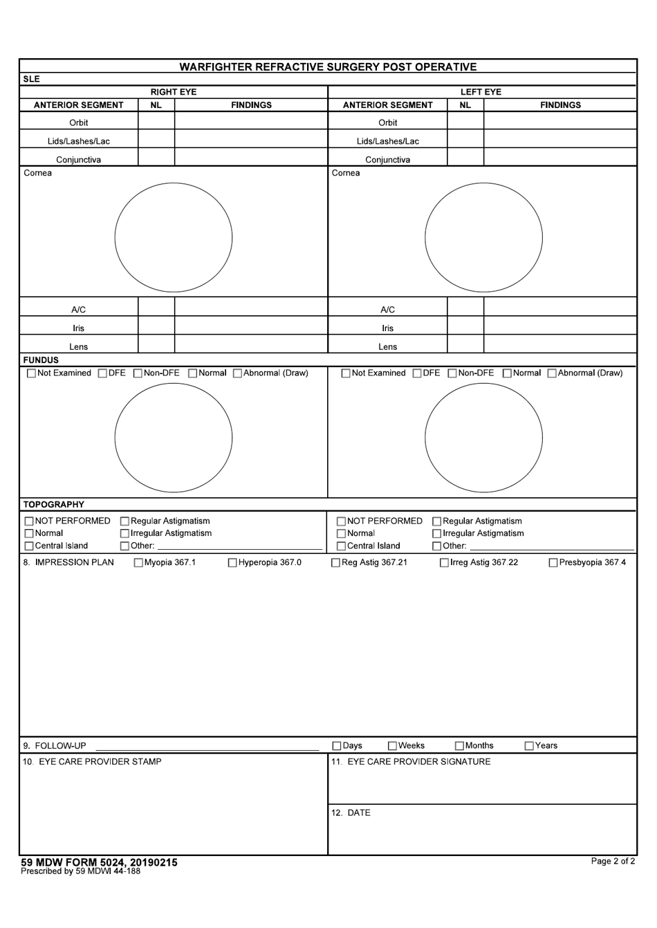 59 MDW Form 5024 Warfighter Refractive Surgery Post Operative, Page 2