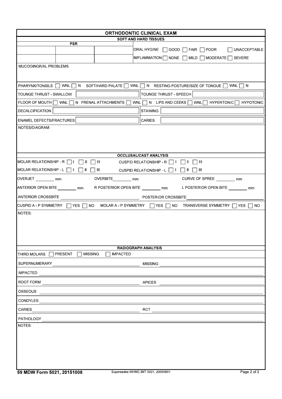 59 MDW Form 5021 Orthodontic Clinical Exam, Page 2