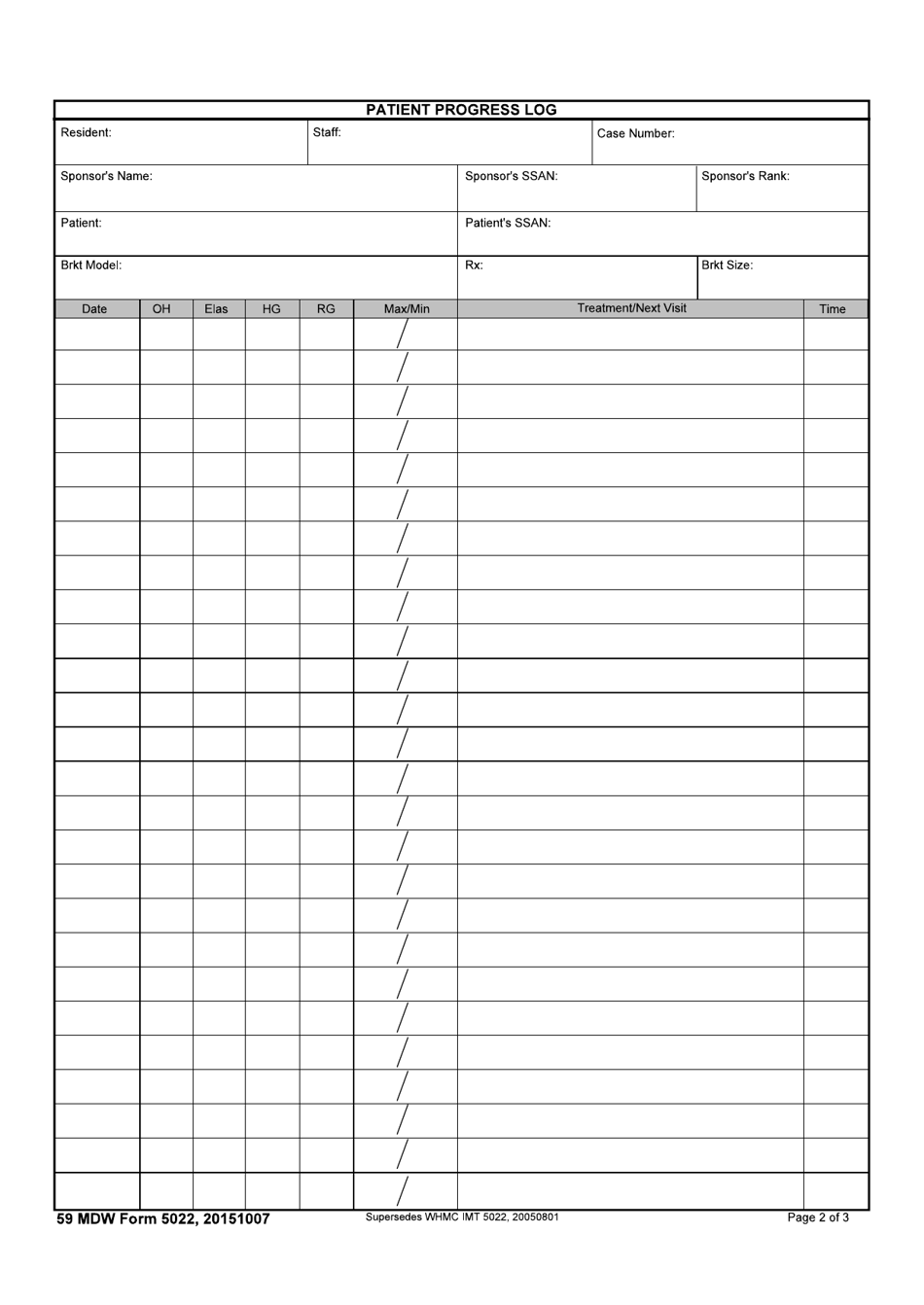 59 MDW Form 5022 Patient Progress Log, Page 2