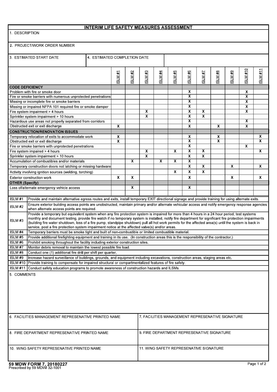59 MDW Form 7 Interim Life Safety Measures Assessment, Page 1