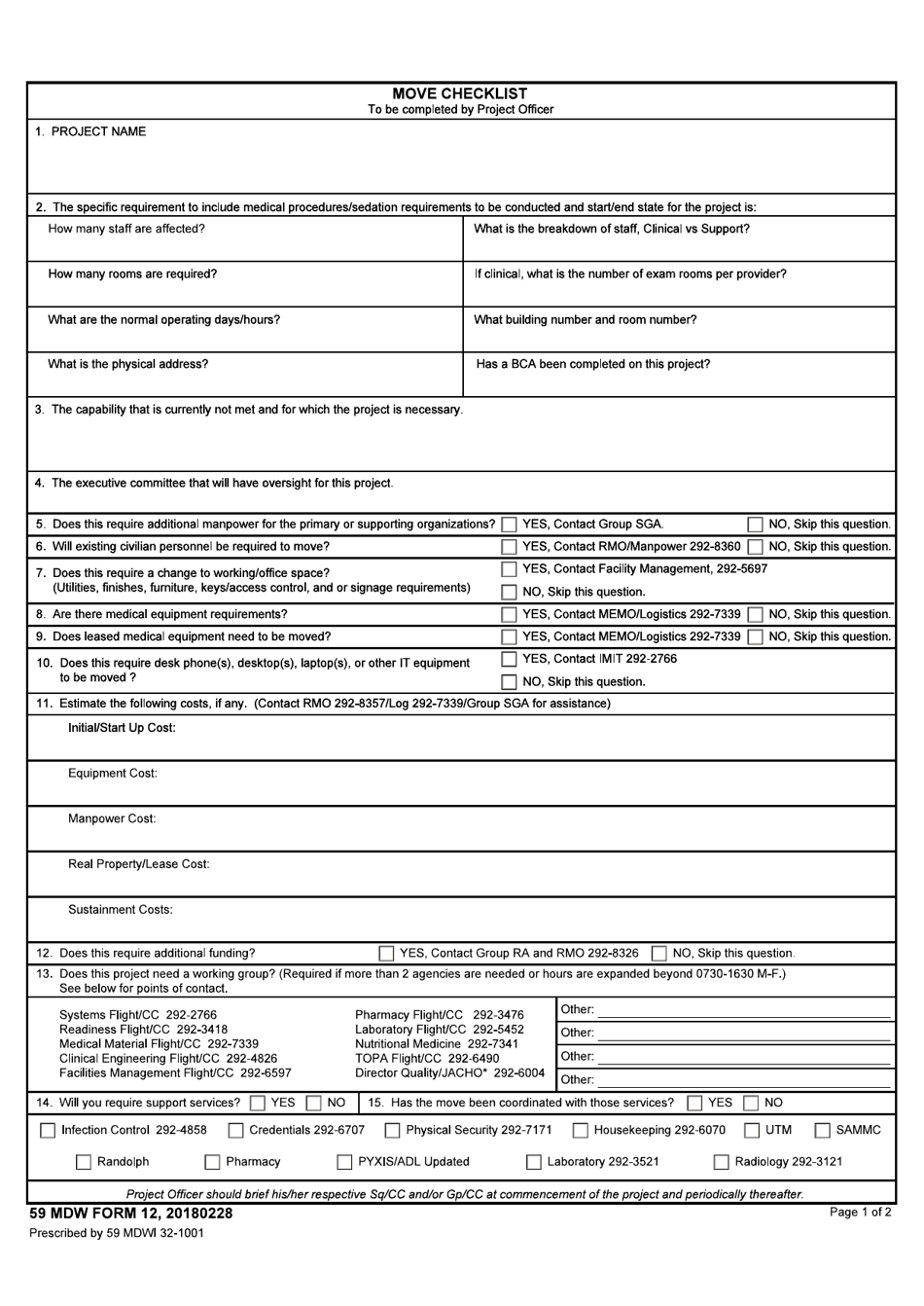 59 MDW Form 12 Move Checklist, Page 1